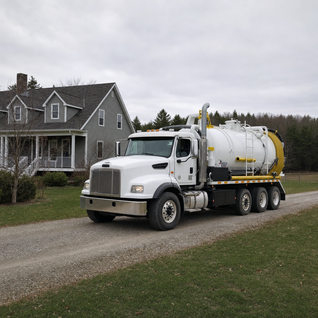 Septic vacuum truck arriving at a Kansas City home for same-day emergency service