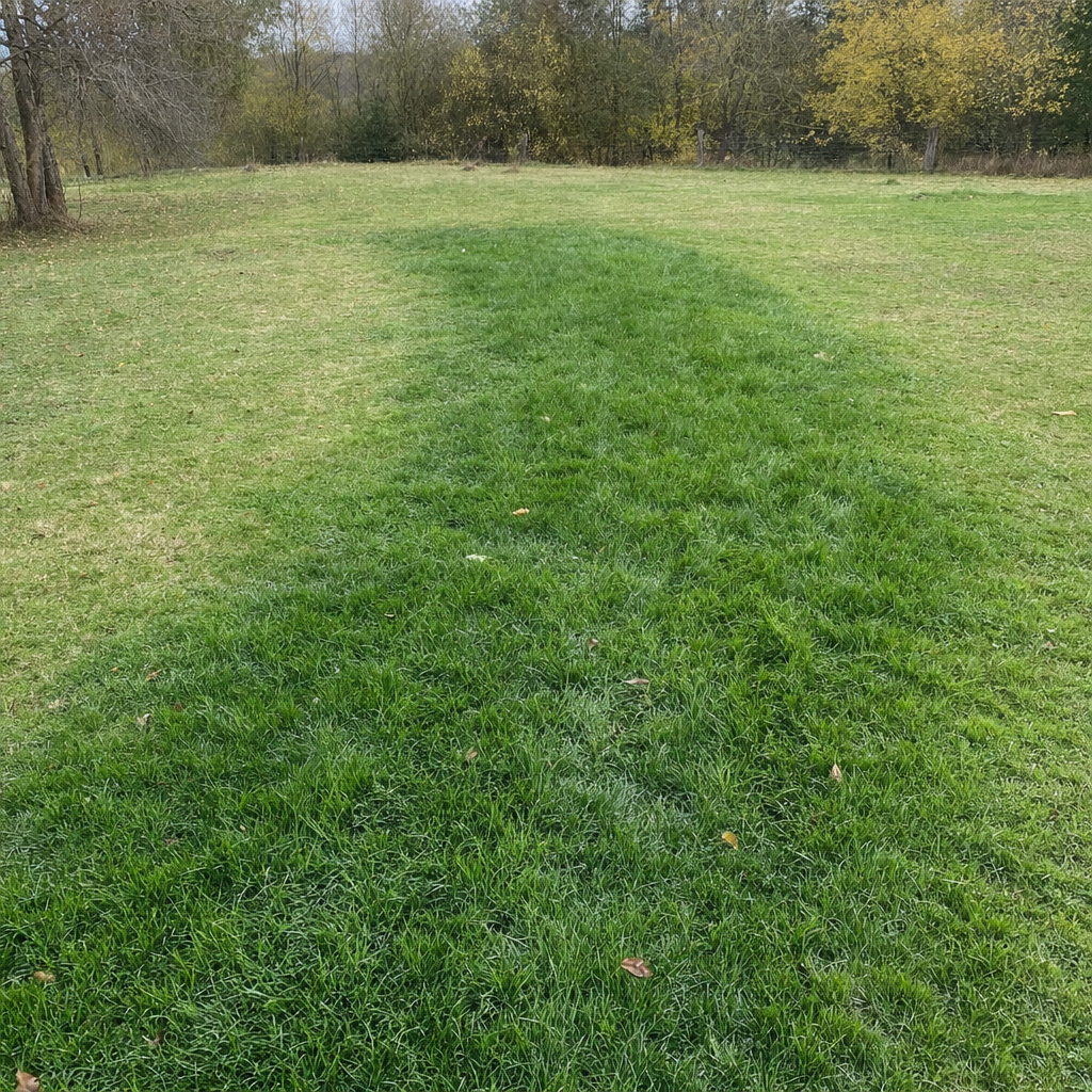A soggy, unusually green patch of lawn over the drain field of a Kansas City home, a sign the septic tank needs pumping